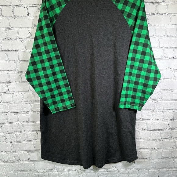 Luxury JLT Baseball Ringer Tee T-Shirt Women 3XL Green Buffalo Check 3/4 Sleeves - Picture 14 of 14